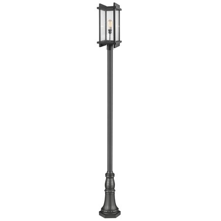 Z-LITE Fallow 1 Light Outdoor Post Mounted Fixture, Black And Clear Seedy 565PHBR-518P-BK